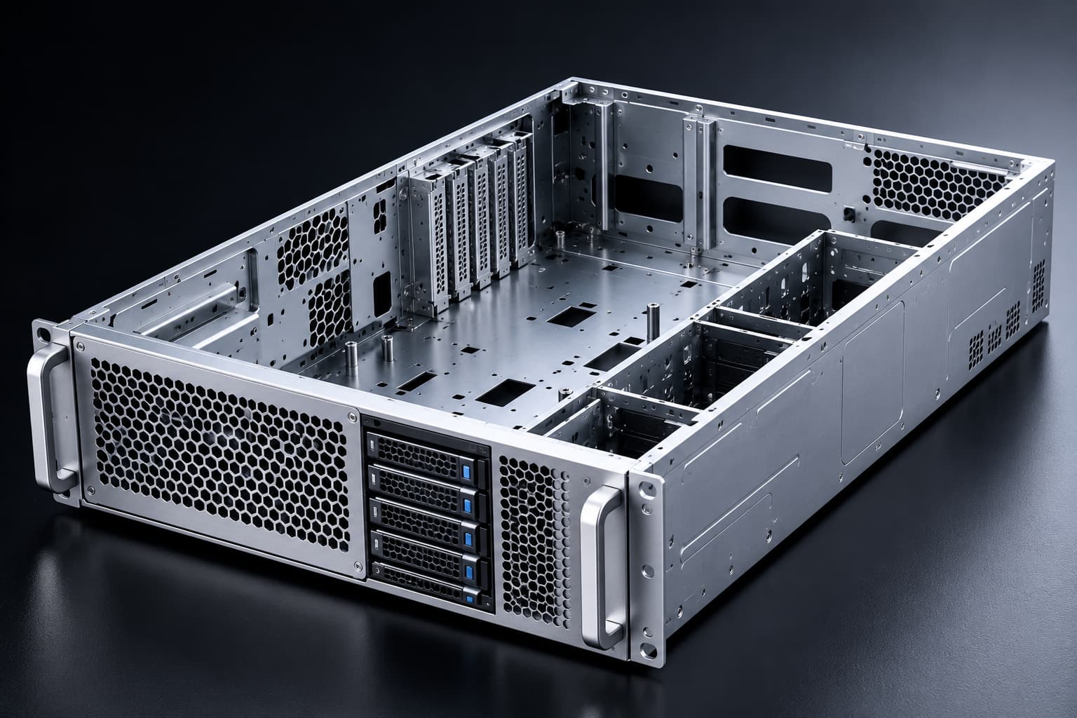 AI server chassis front panel and ventilation holes