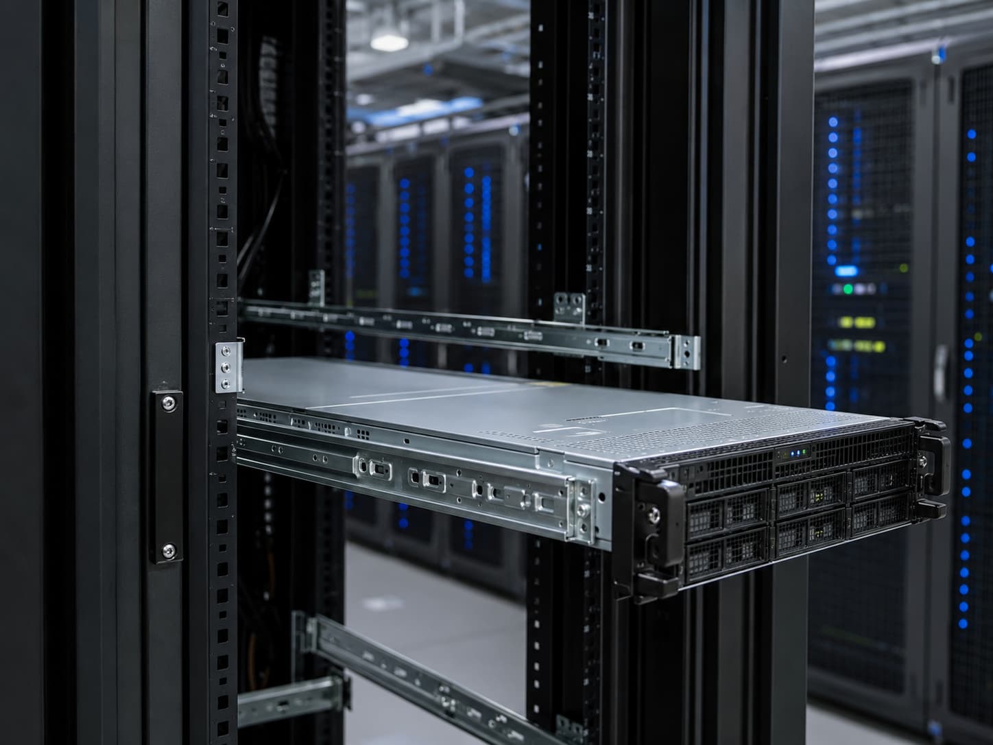 rack server guide rail installed in cabinet