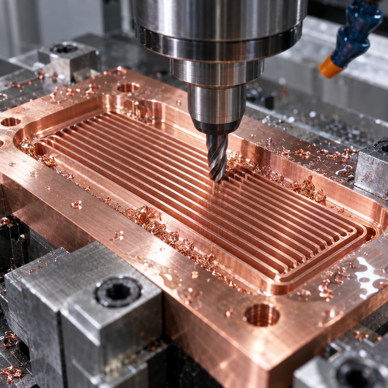 CNC machining copper liquid cooling plate for AI servers